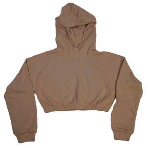 Naked Wardrobe Cropped Hooded Sweatshirt Large Cream Tan Hoodie NWOT